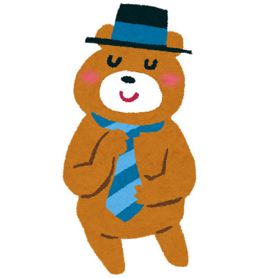 帽子を被ってネクタイをしめたクマのキャラクターのフリーイラスト。父の日のデザインに。