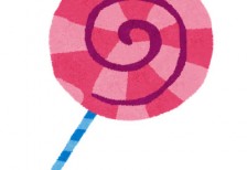ペロペロキャンディーを描いたフリーイラスト。ピンクと青がかわいいデザイン。