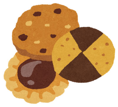 無料素材 3種類のクッキーを描いたフリーイラスト チョコチップ入りなど