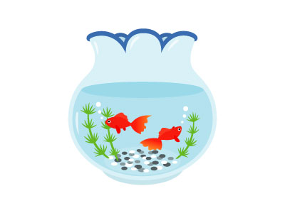 無料素材 金魚鉢を描いたフリーイラスト 涼しげな水色に金魚の赤が映えて綺麗