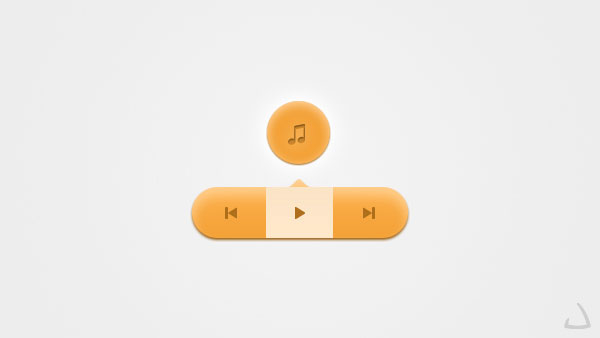 再生と曲送りボタンと音符のアイコンだけでデザインされたシンプルな音楽プレイヤーPSD