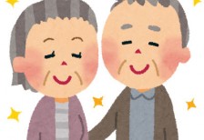 仲の良さそうな老夫婦を描いたイラスト。家族や敬老の日をテーマにしたデザインに。