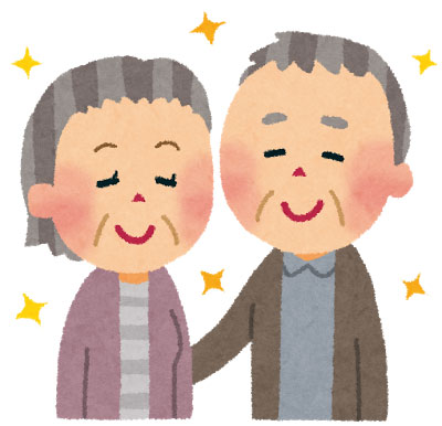 仲の良さそうな老夫婦を描いたイラスト。家族や敬老の日をテーマにしたデザインに。
