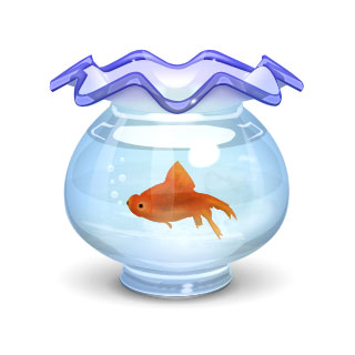 水槽の中の金魚を描いたイラストアイコン。透明感やガラスの反射がリアル。