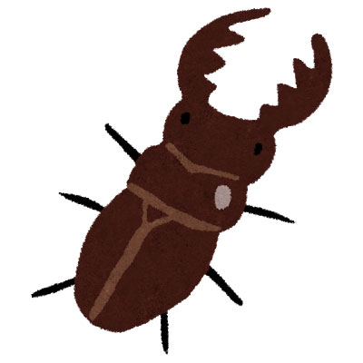 大きなハサミのオスクワガタを描いたイラスト。昆虫採集や夏のデザインに。
