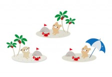 夏のビーチをテーマにしたフリーイラスト素材。かわいい動物達がかわいいデザイン。