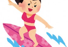 かっこよくサーフボードを乗りこなす女性サーファーを描いたイラスト