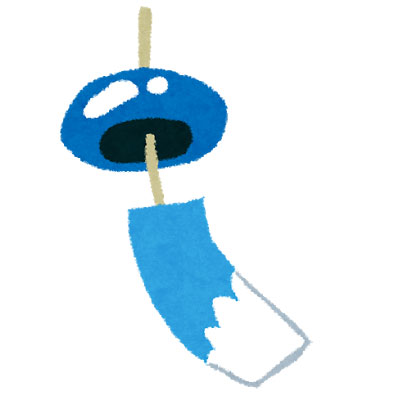 青い風鈴を描いたイラスト。夏らしい涼しげな雰囲気。