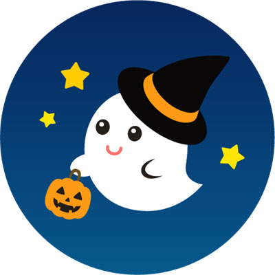 無料素材 魔女の帽子を被ったゴーストを描いたかわいいイラスト ハロウィンのデザインに