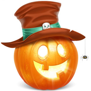 無料素材 帽子をかぶったカワイイ表情のハロウィンかぼちゃの写真素材