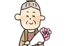 敬老の日に花束をプレゼントされたおばあちゃんを描いたイラスト