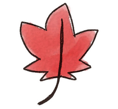 真っ赤に染まったかえでの葉を描いたイラスト。手描き感のあるタッチがゆるくてかわいいデザイン。
