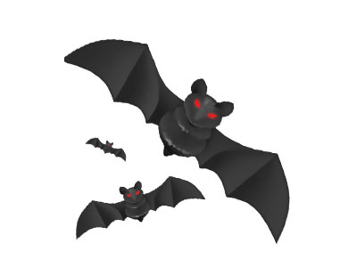 赤い目をした3匹のコウモリ達を描いたイラストアイコン。ハロウィンのデザインに。
