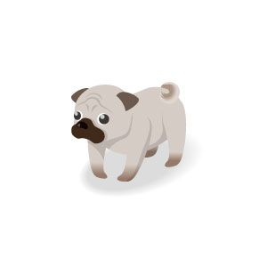 無料素材 独特な表情が上手く描かれたパグ犬の可愛いイラストアイコン