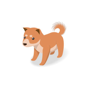 柴犬を描いたイラストアイコン。丸まった尻尾や眉毛のような模様が可愛いデザイン。