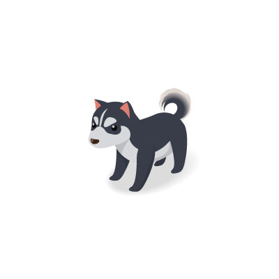 フリー素材 ハスキー犬を描いたイラストアイコン 丸まった尻尾やつぶらな瞳がとっても可愛いデザイン