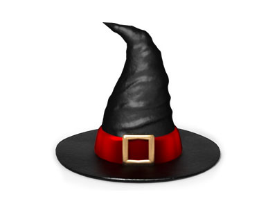 魔女がかぶる黒い帽子のイラストアイコン。光沢感やシワまでリアル。