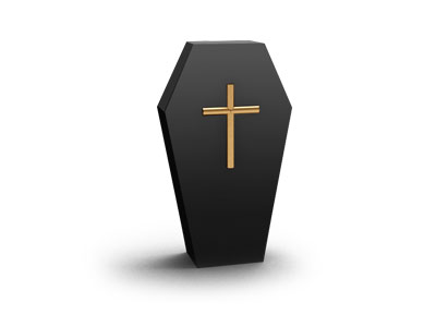 ゴールドの十字架のついた黒いお墓イラストアイコン。ハロウィンやホラー系のデザインに。