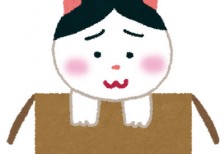 ダンボール箱に入った捨て猫を描いたイラスト。手描き感のある柔らかいタッチ。