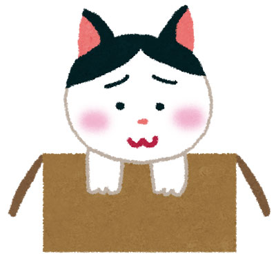 フリー素材 ダンボール箱に入った捨て猫を描いたイラスト 手描き感のある柔らかいタッチ