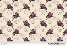 蝶々とカールをモチーフにデザインされたイラストパターン。落着いた色合いがおしゃれ。
