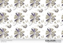 花と蝶をモチーフにデザインしたイラストパターン。グレーと紫の色使いが上品で綺麗。