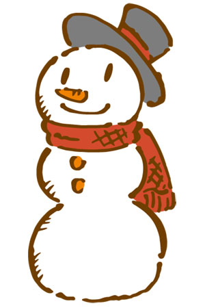 赤いマフラーをしてシルクハットをかぶった雪だるまを描いた可愛いイラスト