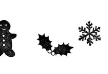 クリスマスツリーや雪の結晶に人型のクッキーなどをハンコ風に描いた可愛いイラストセット