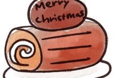 クリスマス気分を盛り上げるブッシュドノエルのケーキを描いたイラスト