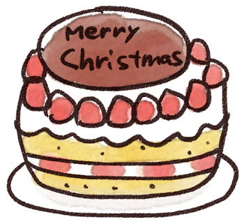 フリー素材 イチゴとチョコプレートの乗ったクリスマスケーキのイラスト 手描き感たっぷりで可愛いデザイン