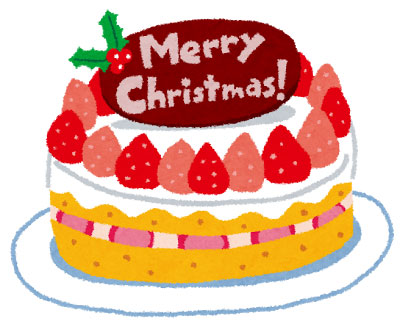 苺と生クリームがたっぷり乗ったクリスマスケーキのイラスト