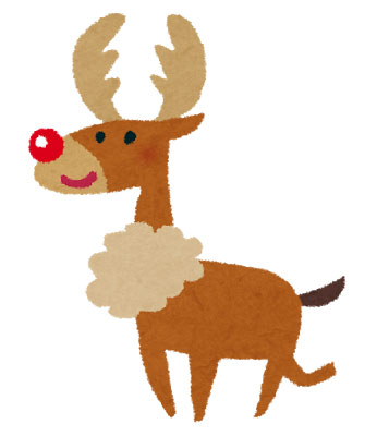 真っ赤な鼻をした可愛いトナカイのイラスト。楽しそうに走る姿がクリスマスのデザインにぴったり。