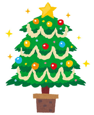無料素材 綺麗に飾り付けされたクリスマスツリーのイラスト 手描き感が可愛いデザイン
