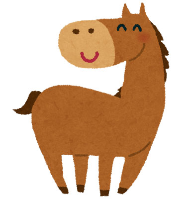 可愛い笑顔の馬を描いたイラスト。午年の年賀状イラストに。