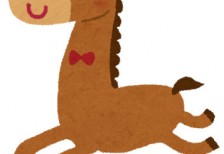 楽しそうに笑顔で走る蝶ネクタイをした馬を描いた可愛いイラスト
