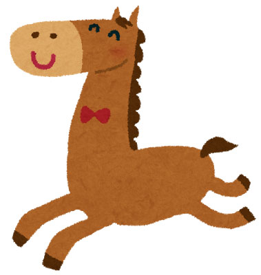 フリー素材 楽しそうに笑顔で走る蝶ネクタイをした馬を描いた可愛いイラスト