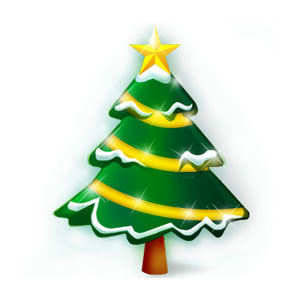 キラキラ光るクリスマスツリーを描いたイラストアイコン。楽しいクリスマスに。