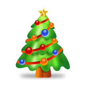 無料素材 カラフルに飾り付けされたクリスマスツリーのイラストアイコン やわらかいグラデーションが綺麗