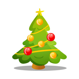 無料素材 クリスマスツリーのイラストアイコン 丸みのついた可愛いシルエットと綺麗な光沢感が特徴的