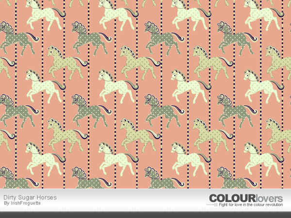 木馬をたくさん並べたデザインのイラストパターン。ピンクをベースにした色使いが可愛い雰囲気。