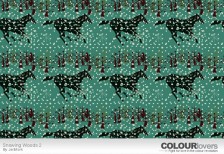 雪の降る林を走り抜ける馬をデザインしたイラストパターン。グリーンの爽やかな色使いが綺麗。