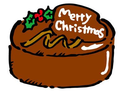 クリスマスのチョコレートケーキを描いたイラスト。楽しいデザインに。