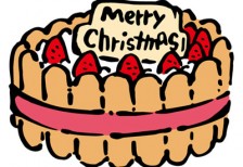 「メリークリスマス」のプレートが乗ったシャルロット風クリスマスケーキのイラスト