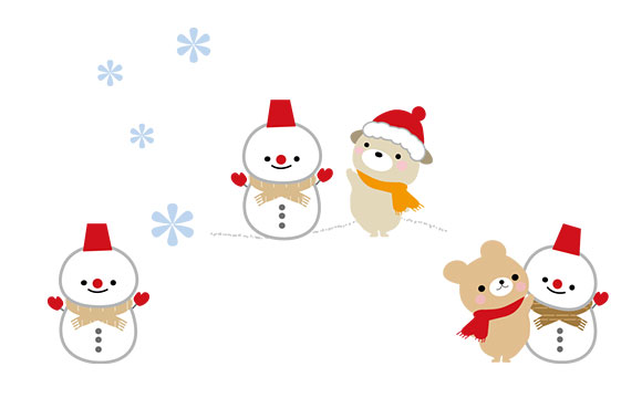 無料素材 クリスマスのスノーマンと動物達を描いた可愛いフリーイラストセット