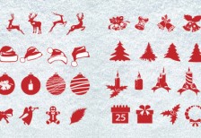 トナカイや雪の結晶にベルなど様々なクリスマスのモチーフをシルエットでデザインしたPSD素材