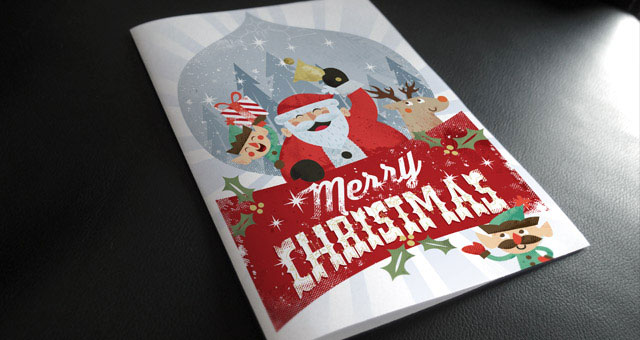 サンタやトナカイなどをデザインしたクリスマスカードのベクターテンプレート