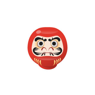 赤いダルマを描いたイラストアイコン。お正月や日本のデザインに。