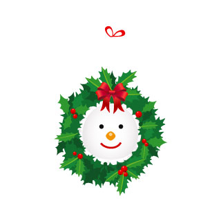 スノーマンの顔をデザインした可愛いクリスマスリースのイラストアイコン