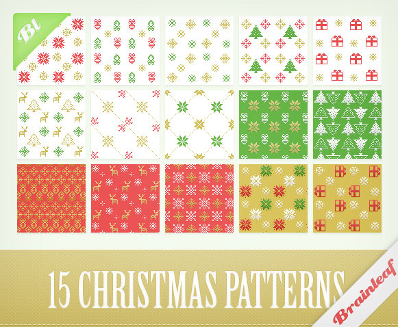 フリー素材 プレゼントや雪の結晶などクリスマスのモチーフをピクセルで描いた可愛いイラストパターン