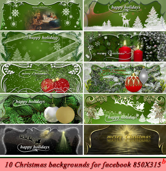 緑をベースカラーにクリスマスをデザインしたフェイスブックのカバー写真用イラストセット